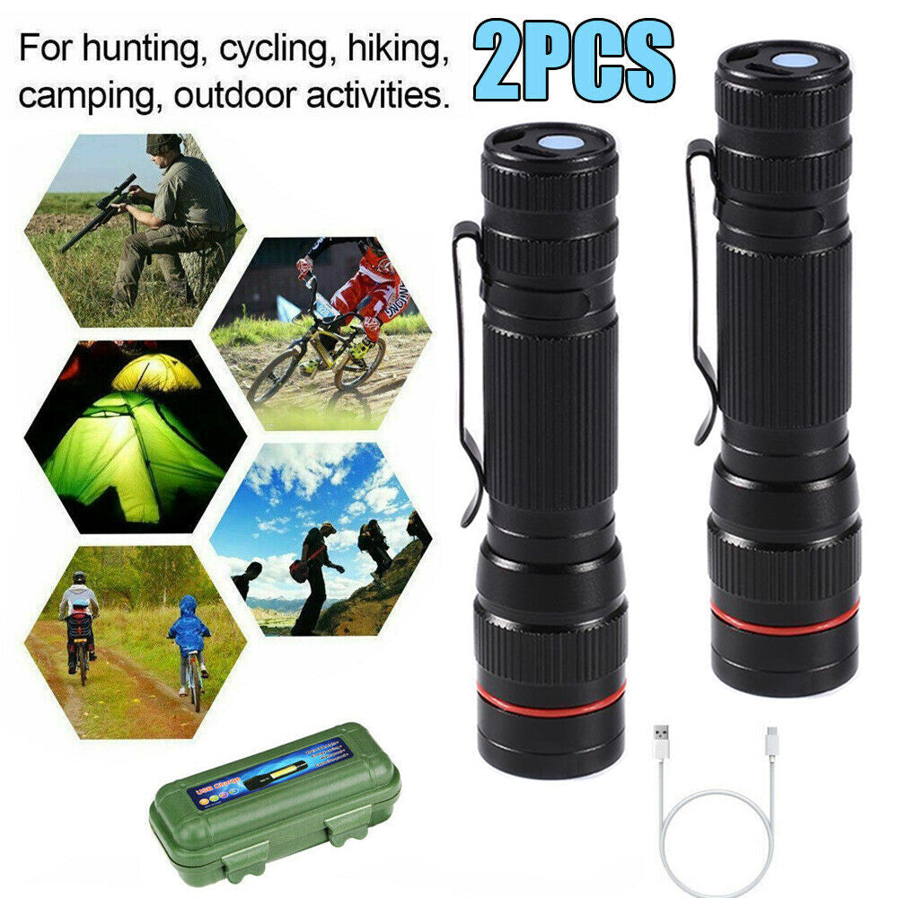 LED Flashlight USB Rechargeable Tactical Zoom Torch Powerful Mini Pen Light Work Light For Camping