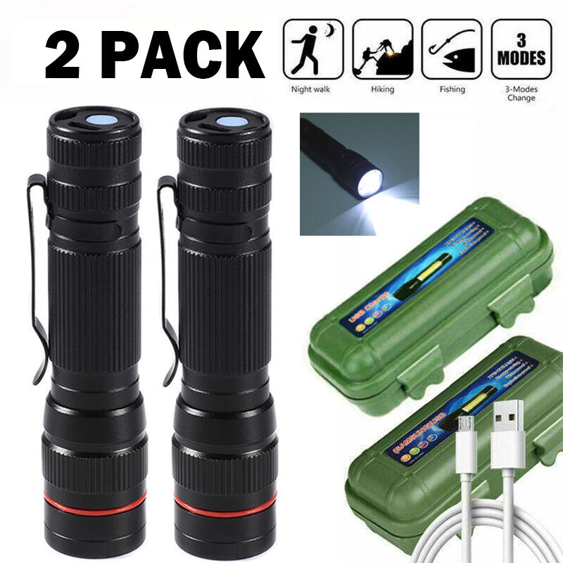 LED Flashlight USB Rechargeable Tactical Zoom Torch Powerful Mini Pen Light Work Light For Camping