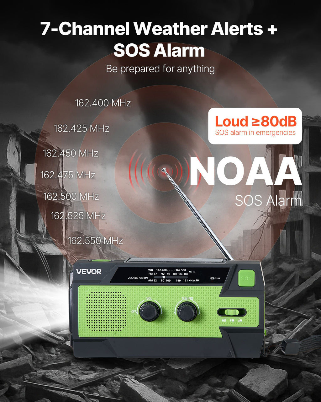 Emergency Weather Radio, 4000mAh Battery, FM/AM/WB/NOAA Alert Solar Hand Crank Emergency Radio, With USB Charging Cable, SOS Alarm And Flashlight, Portable For Outdoor Emergencies, Camping
