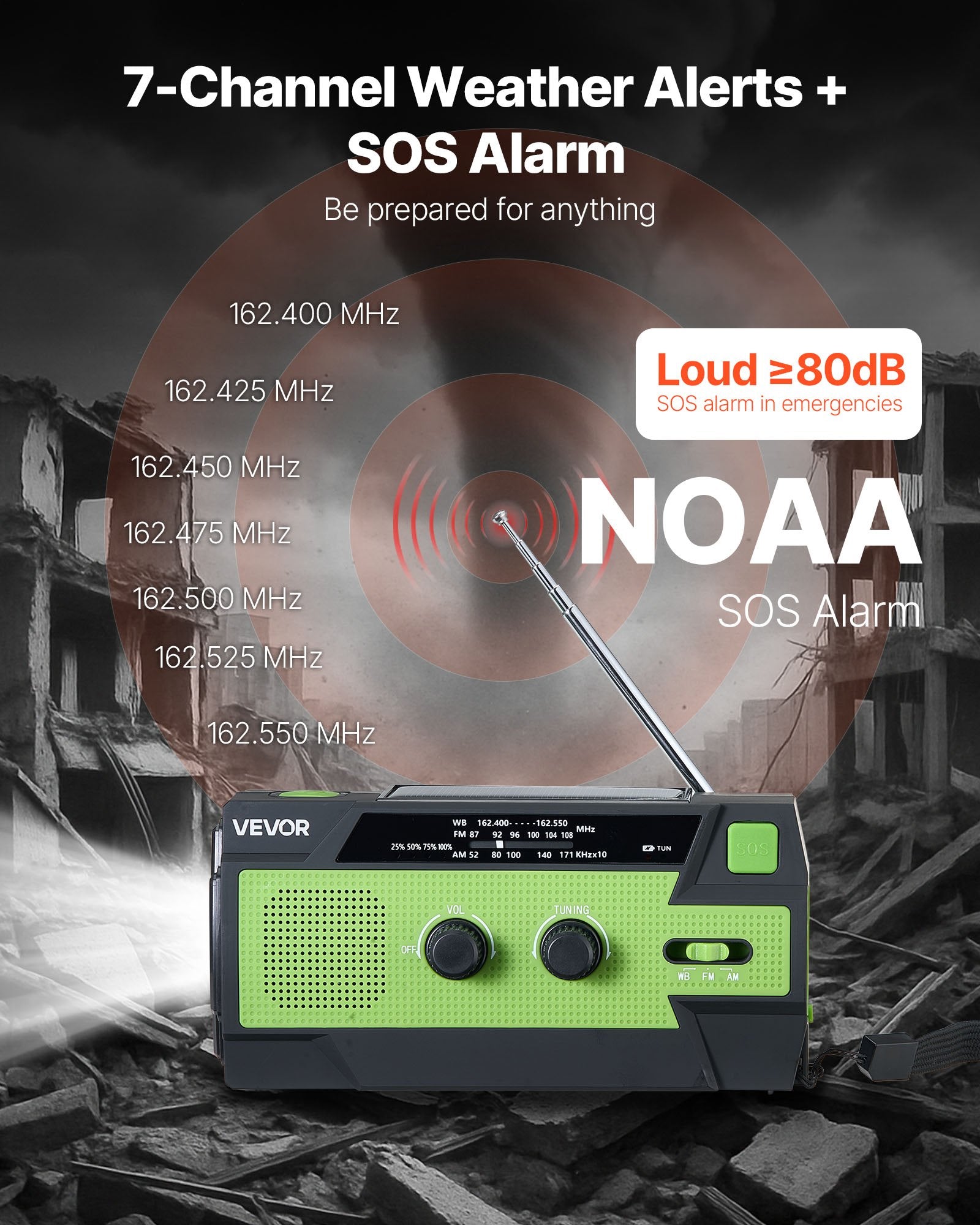 Emergency Weather Radio, 4000mAh Battery, FM/AM/WB/NOAA Alert Solar Hand Crank Emergency Radio, With USB Charging Cable, SOS Alarm And Flashlight, Portable For Outdoor Emergencies, Camping