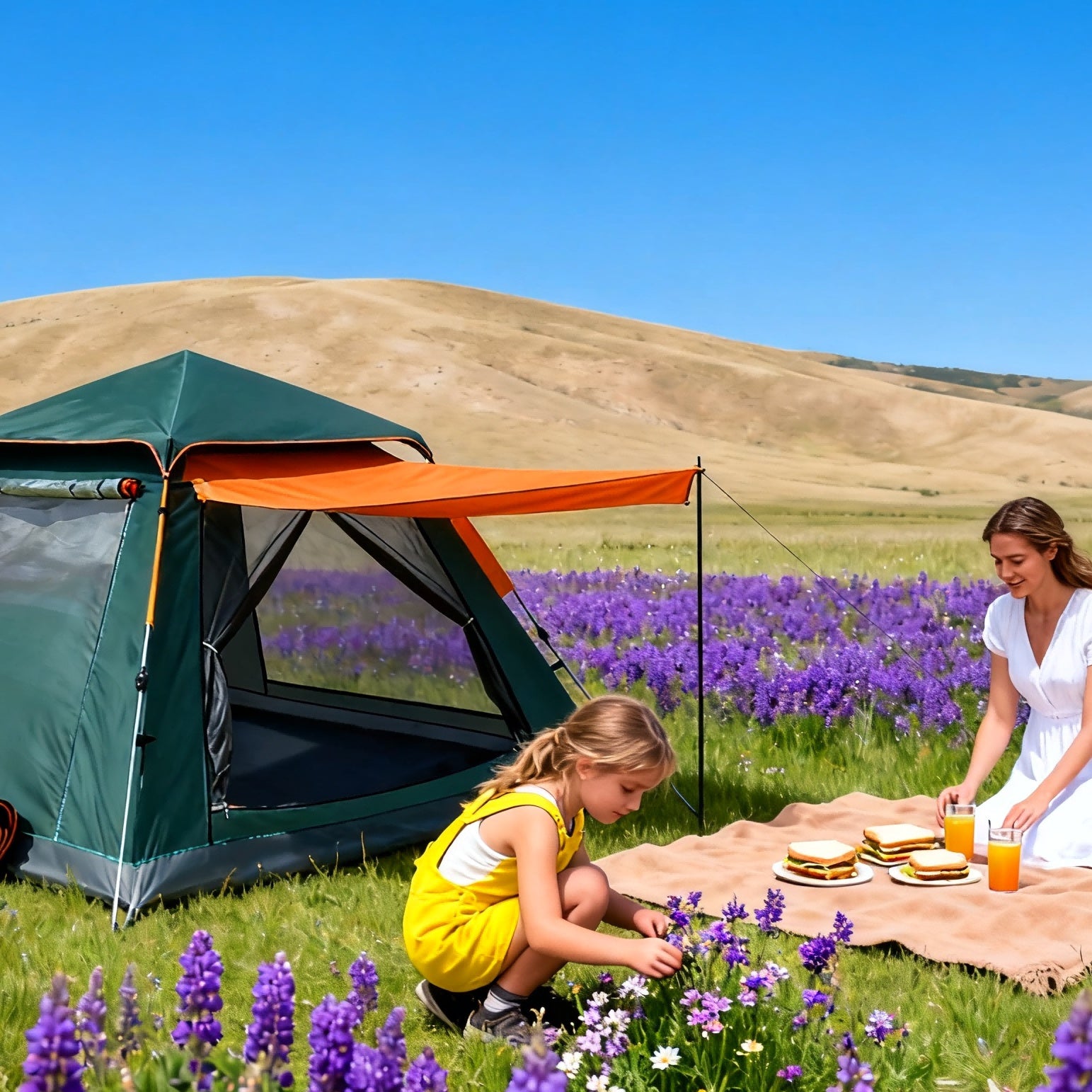 Family Quick-opening Tent 84.6L X 84.6W X 55.9H Tent Instant Camping Rainproof Tent 2-4 Person Tent Outdoor Tent Camping Tent  Hiking Tent Camping Set Pop-up Tent Outdoor Tent Party Portable Tent
