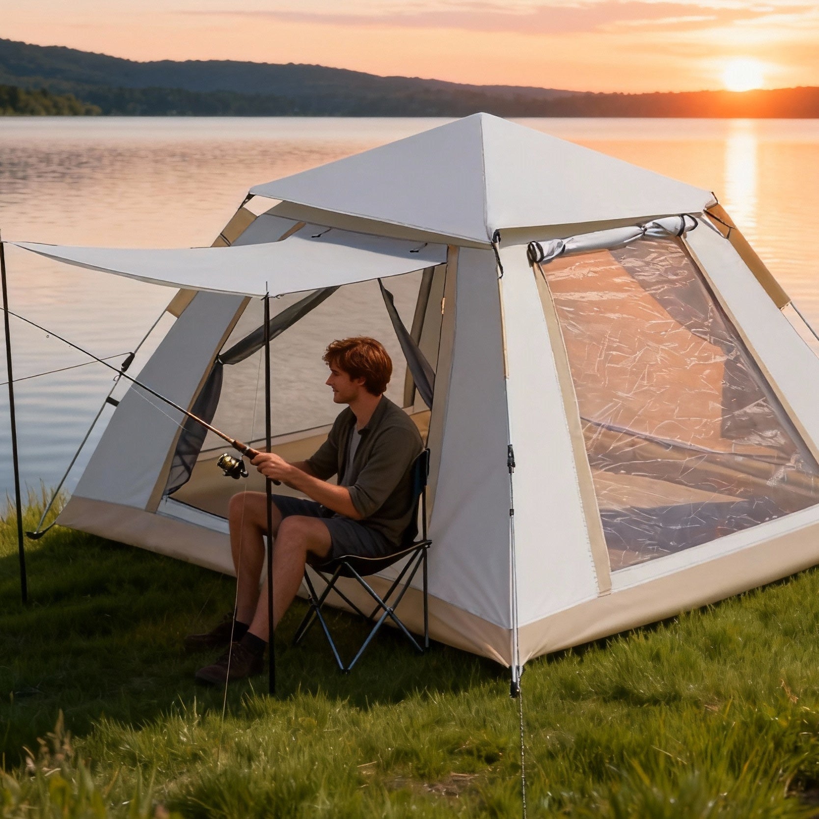 Family Quick-opening Tent 84.6L X 84.6W X 55.9H Tent Instant Camping Rainproof Tent 2-4 Person Tent Outdoor Tent Camping Tent  Hiking Tent Camping Set Pop-up Tent Outdoor Tent Party Portable Tent