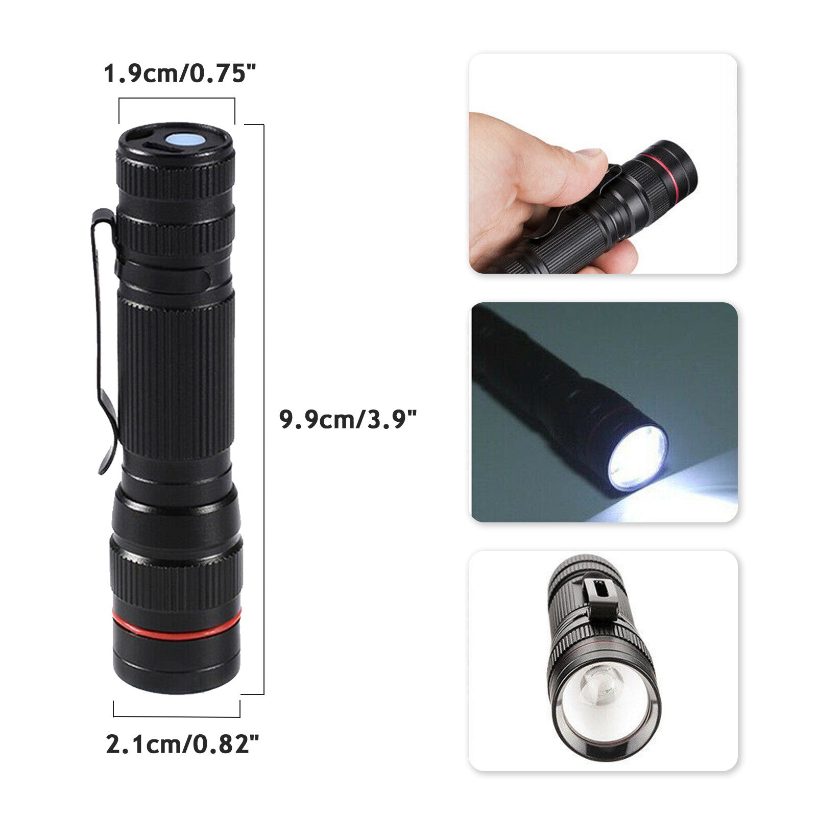 LED Flashlight USB Rechargeable Tactical Zoom Torch Powerful Mini Pen Light Work Light For Camping