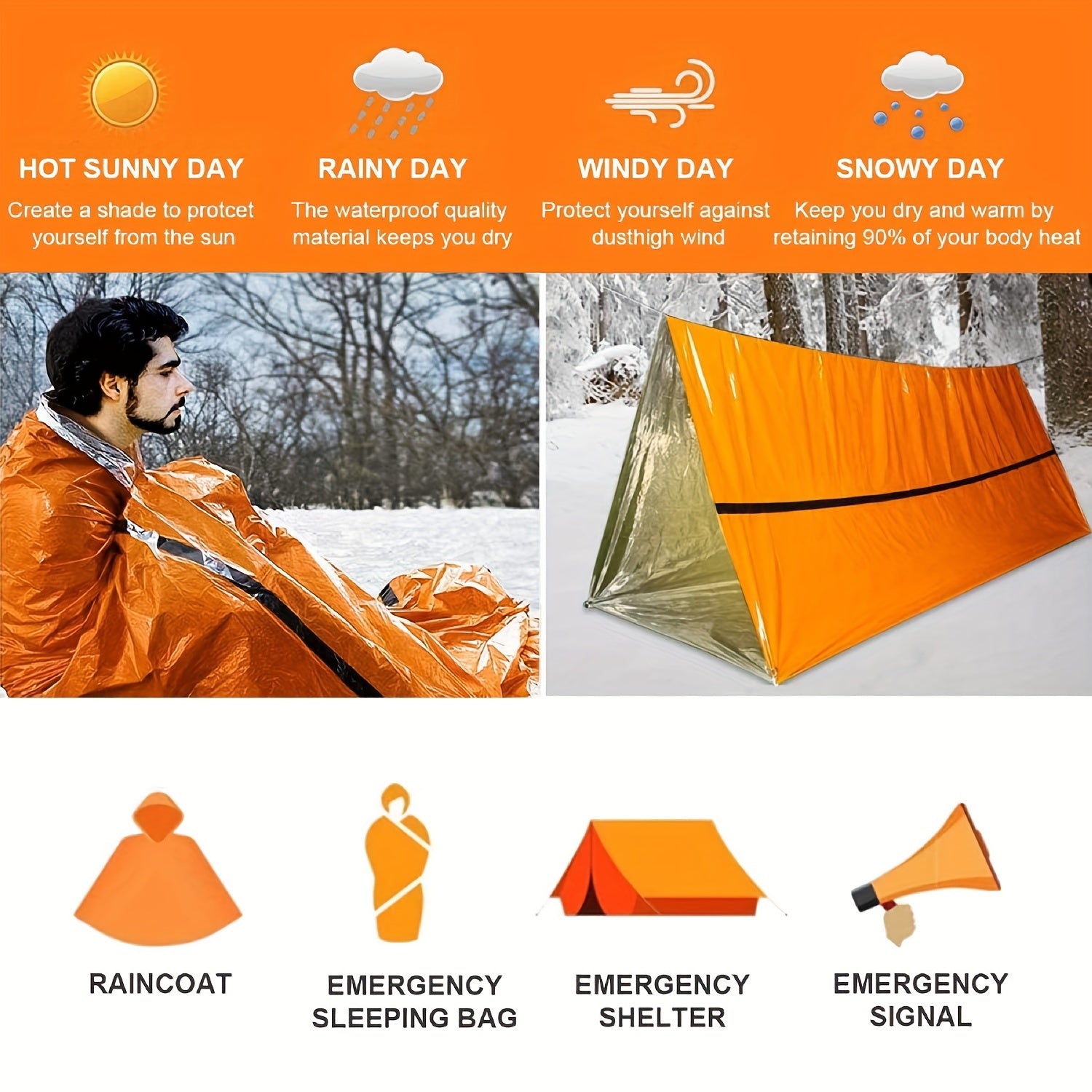 Emergency Thermal Sleeping Bag - Windproof & Waterproof Bivy Sack