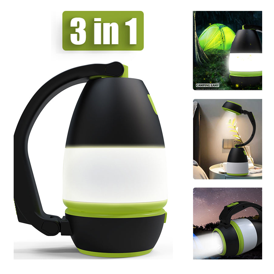 3-in-1 LED Camping Lamp - Flashlight, Tent Light & Power Bank